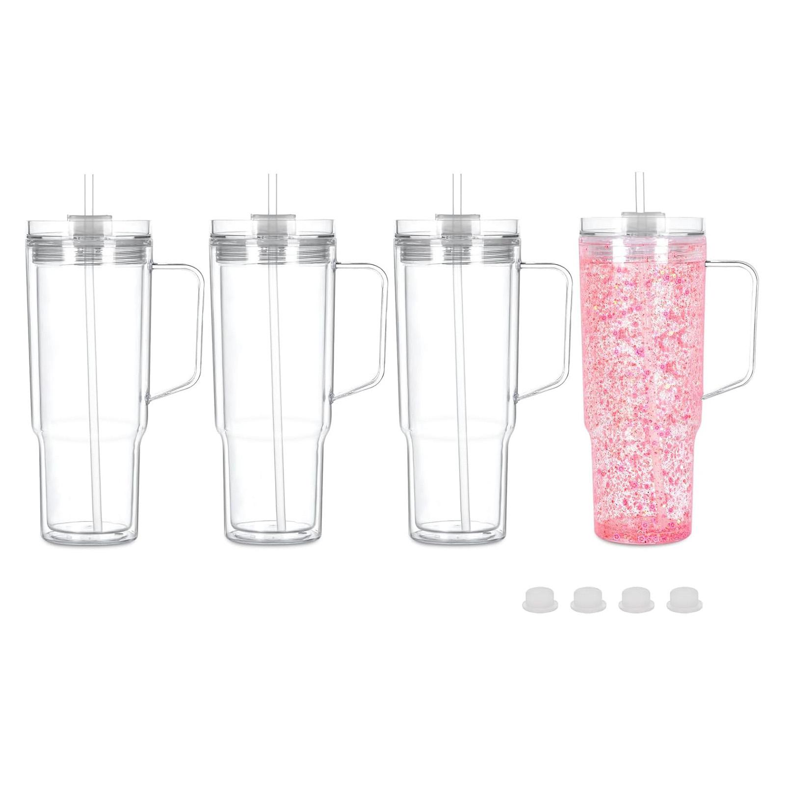 

Акриловый тамблер-снежный шар 40 унций с ручкой, 4 штуки, предварительно просверленный акриловый прозрачный стакан с двойными стенками для глиттерного снежного шара, DIY 4 чистый