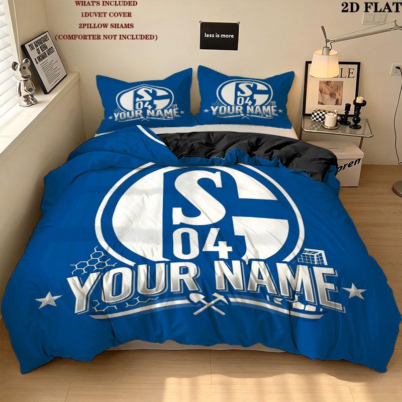 Schalke Fanartikel Benutzerdefinierter Namensmuster Bettwäsche Steppdecke Set Bettbezug Kissenbezug Heimgeschenk(1 Bettbezug + 2 Kissenbezüge, ohne Füllung)