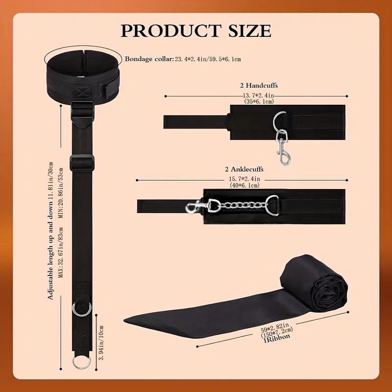 BDSM Bondage Restraint Kit for Couples – Adjustable Neck Collar Wrist Cuffs Set (SM Sex Toys for Women Men)