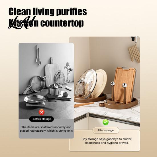 Multifunctional Kitchen Stand Pot Lid Organizer for Countertop Vertical Storage Rack with Detachable ABS Water Tray Stable Non-slip Base Cutting