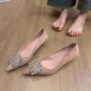 Temperament rhinestone square buckle high heels women's 2025 new French senior bridesmaid shoes pointed thin heel small heel single shoes
