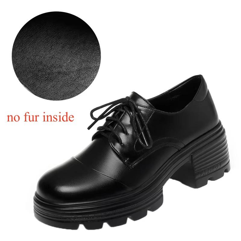 6cm Vintage British Style Thick Bottom Chunky Platform Shoes Oxfords 2025 Spring Black Casual Shoes Soft Leather for Office Mom
