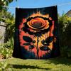 1pc Black Rose Art Print Outdoor Flannel Blanket Soft All Season Polyester Throw , Perfect for Picnics & Travel , Picnic Accessory