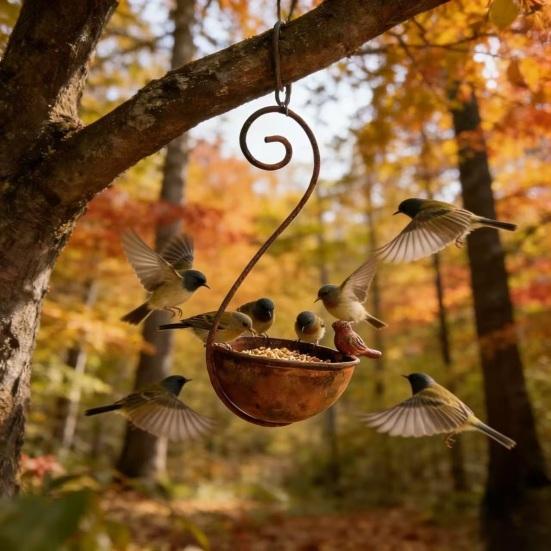 Outdoor Hanging Bird Feeder, Garden Metal Bird Feeder with Curled Hook, Decorative Wild Bird Feeder for Hanging On Tree Branches Balcony Porch