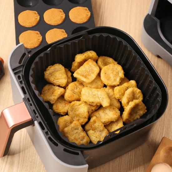 2 szt. Kwadratowe silikonowe wkłady do frytkownicy beztłuszczowej 8 cali Wielokrotnego użytku Koszyk do frytkownicy beztłuszczowej Garnek Wielokrotnego użytku Wkład do piekarnika Blacha do pieczenia do kuchni Mata do frytkownicy beztłuszczowej Akcesoria