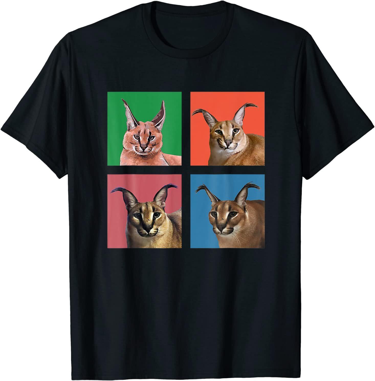 Big Floppa Meme Cat Cute Funny Caracal Cat Square Box Style T-Shirt Size S-5XL S