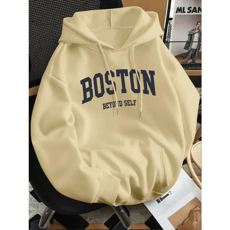 Autumn winter men's and women's solid color letter print high-end versatile retro hooded sweatshirt casual long sleeved pullover