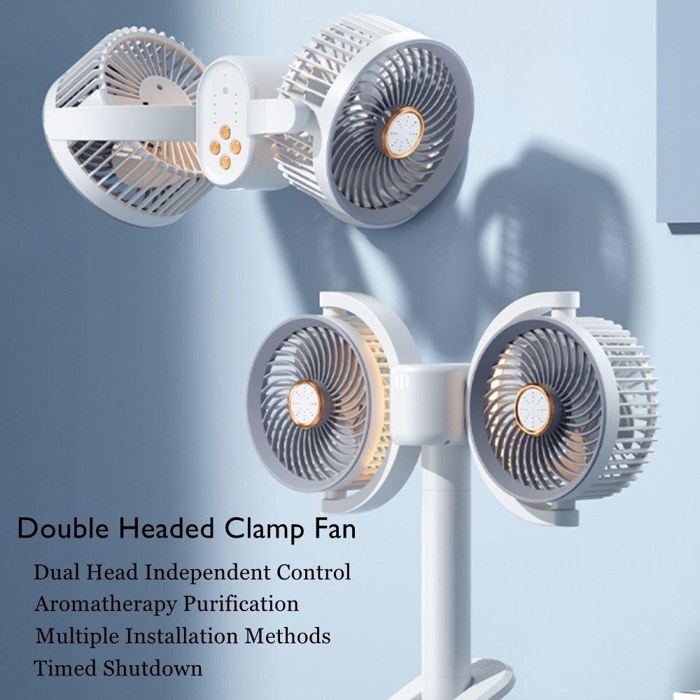 Adjustable Height Dual Head Circulation Fan Can Be Clamped Night Light New Air Cooler