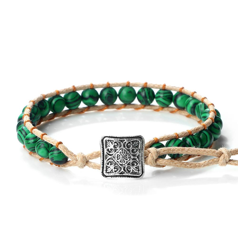 Vintage Bohemian Handmade Hemp Rope Bracelet Imperial Stone Beaded 3D Bead Charm Bangle