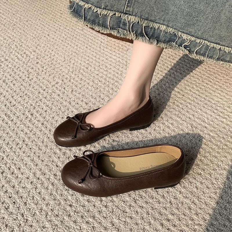 Fashion Spring New Flat Shoes Women's Round Head Shallow Mouth Butterfly Knot Soft Sole Anti-slip Wear-resistant Single Shoes