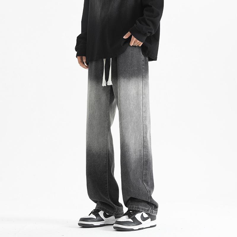 

Трендовые джинсы с градиентной стиркой, мужские, новые, весенне-летние, свободные, прямые, широкие брюки 3XL чёрный