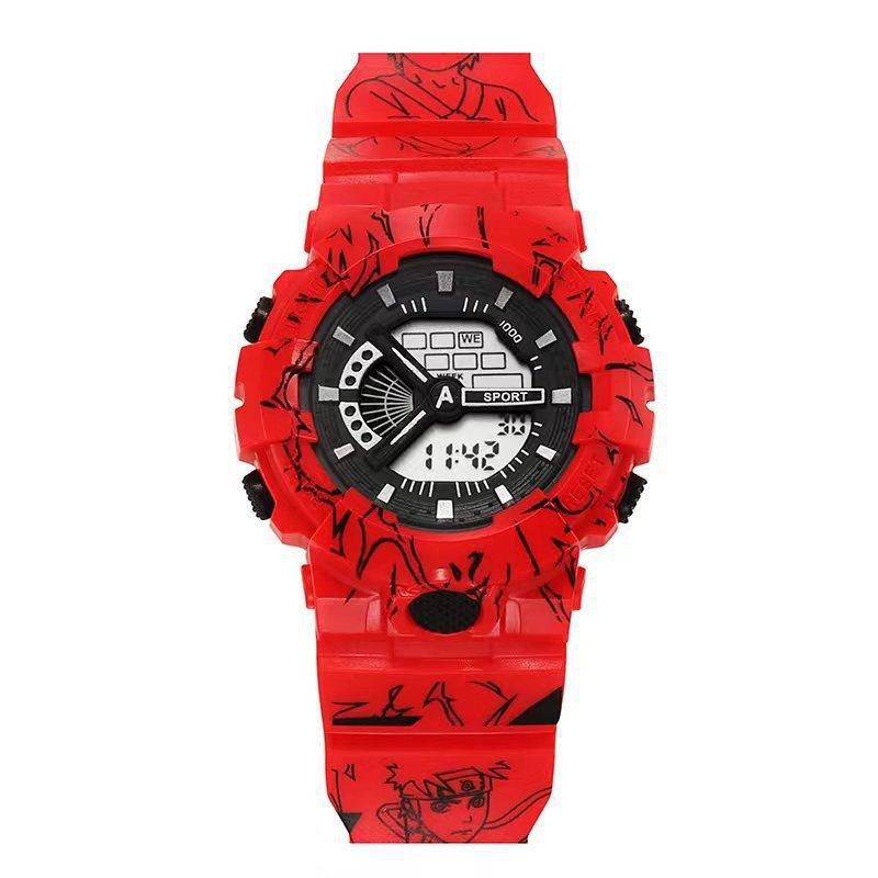 Trendy Cartoon Naruto Fan Style Watch For Teens Waterproof Electronic Movement 37mm Square Dial