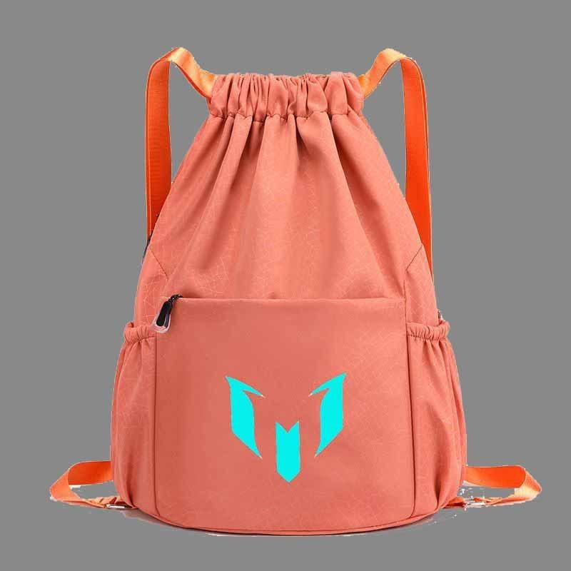 Solid Color Drawstring Student Basketball Nylon Backpack With Luminous Print For Casual Travel And Students