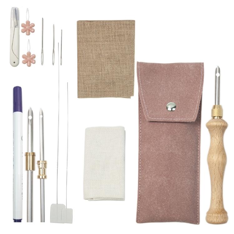 Punching Needle Embroidery Set for Beginner with Embroidery Fabric Punching Needle Pen Threader Scissors Sewing Needle