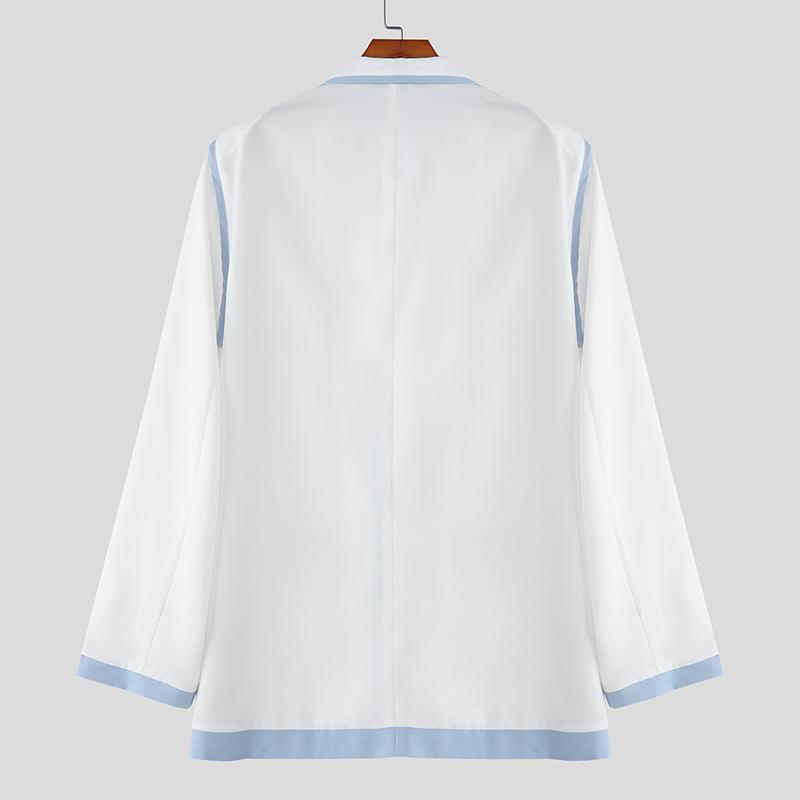INCERUN Spring Men Lapel Neck Long Sleeve Stitching Button Thin Blazer Coats