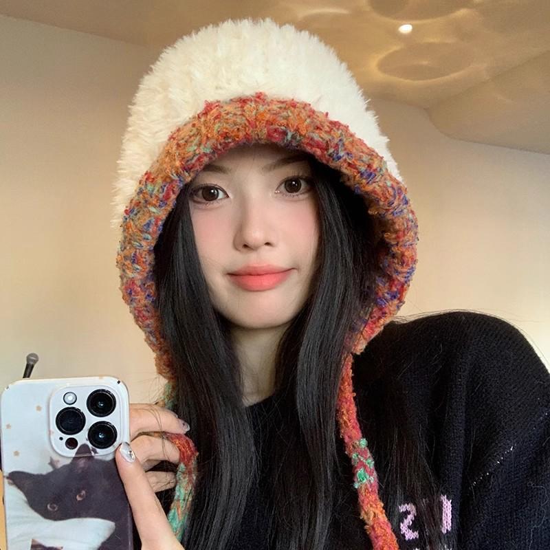 Handmade big head circumference plush knitted hat children's new autumn and winter thickened warm and small face wool hat