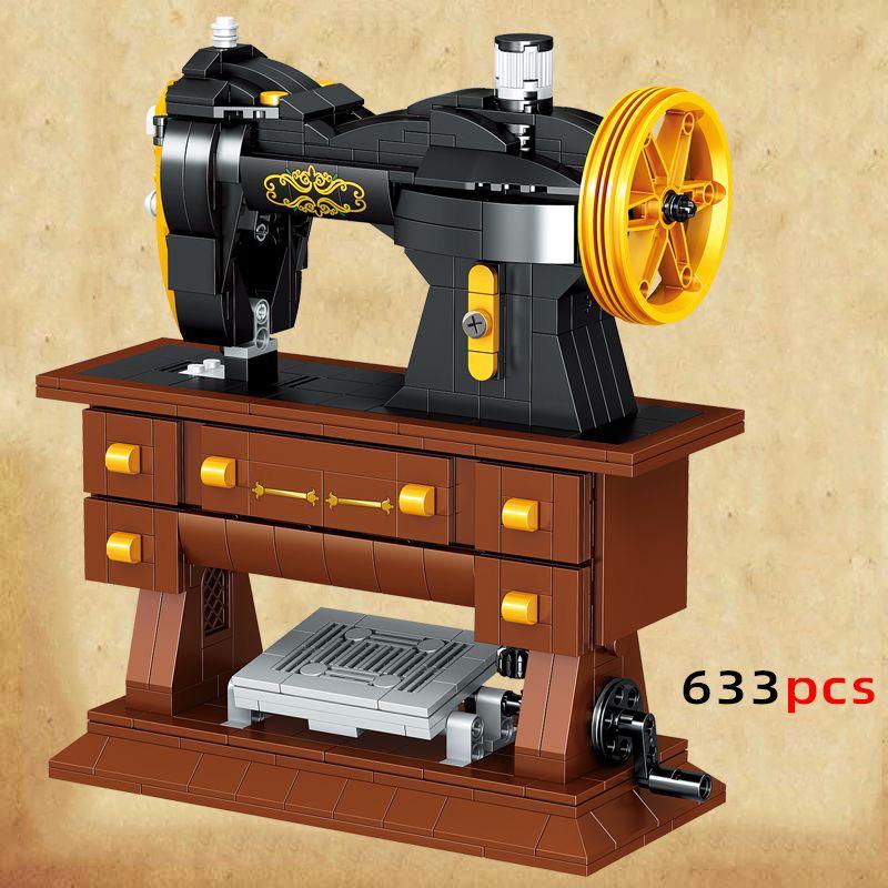 633PCS Simulation Retro Sewing Machine Building Blocks Model Creative Desktop Ornaments Kids Educational DIY Toys Holiday Gifts