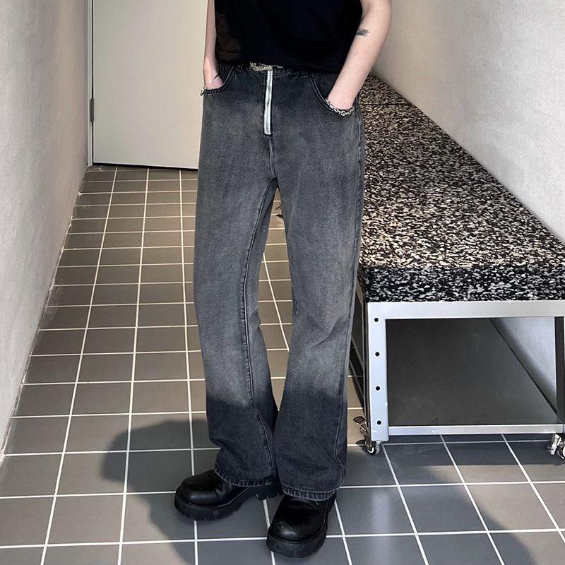 Retro washed gradual change jeans men's Korean version loose straight pants summer thin casual wide legs