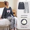 Women's Pure Cotton Pajamas Set: Chest-Padded, Long Sleeve & Pants, Round Neck, Cute & Cozy Homewear for Autumn/Winter