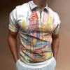 Must-Have: Sketch Print Half-Zip Short Sleeve Polo, Casual Style