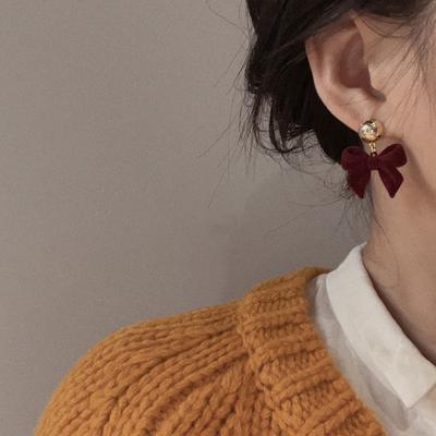 Vintage Black Flocking Earrings Geometric Bowknot Stud Earrings For Women  With Jewelry Accessories