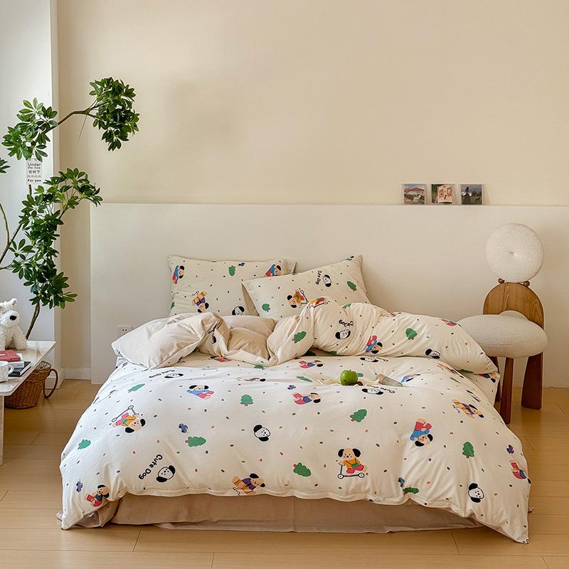 Class A Cotton Maternal And Infant Grade Small Fresh Knitted Cotton 4Pcs Set Pure Cotton Single Bed Sheet Single Quilt Cover Single Bed Hat Single