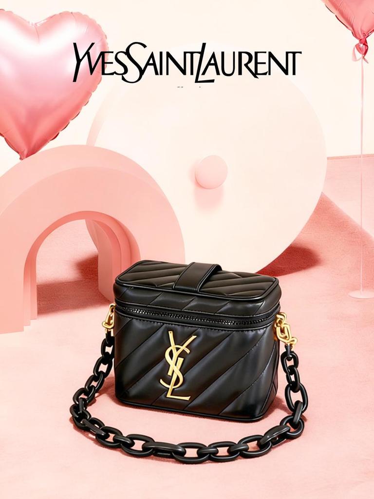 YSL Čierna krabičková taška cez rameno - Zlaté logo PU kožená kabelka s nastaviteľnou retiazkou, Konvertibilná crossbody taška na každodenné bežné použitie, Luxusný darček pre ženy