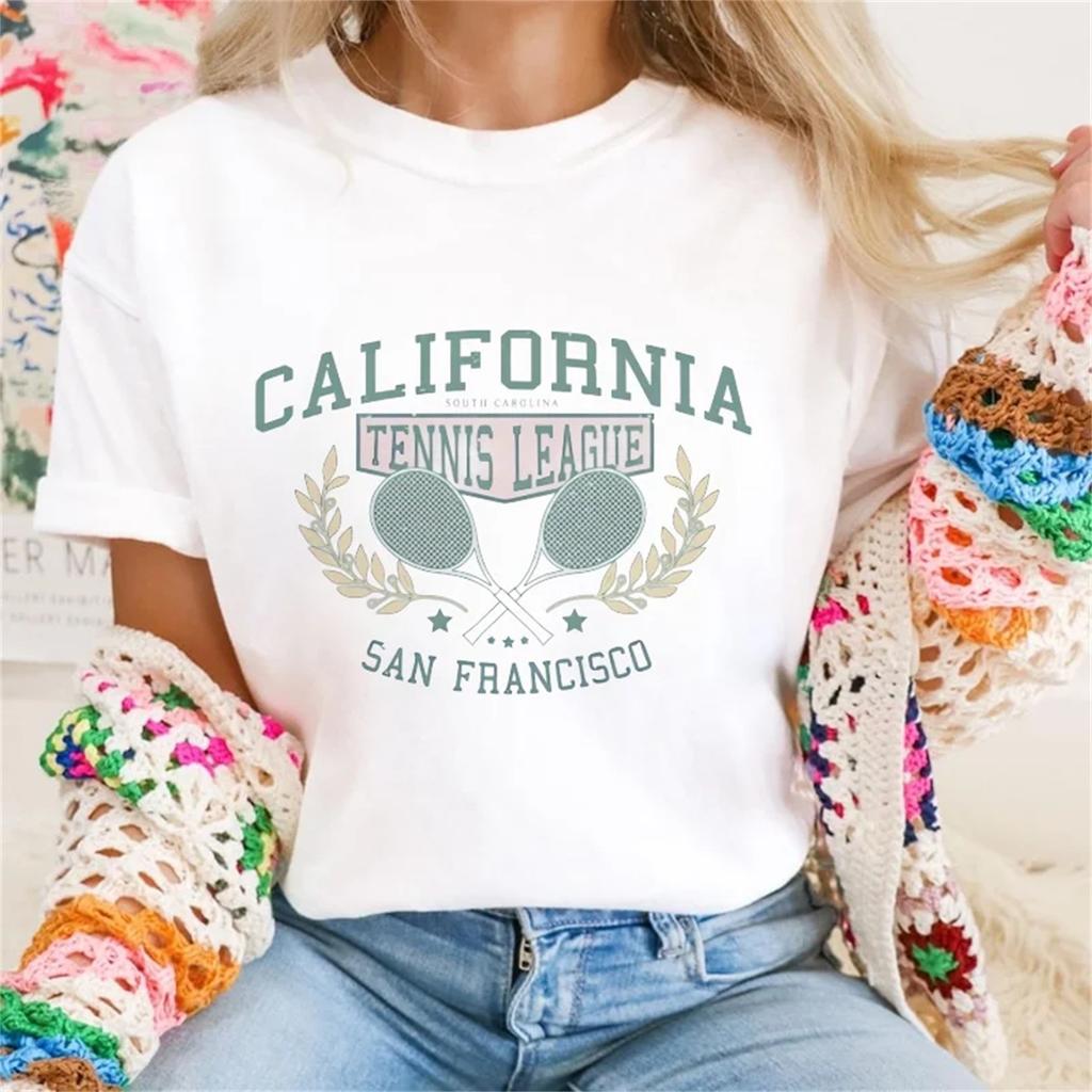 Carino Pattern Club Lega Estiva Tennis Divertente Donna Base Versatile T-Shirt Street Girocollo Stile Casual Regolare Moda T-Shirt