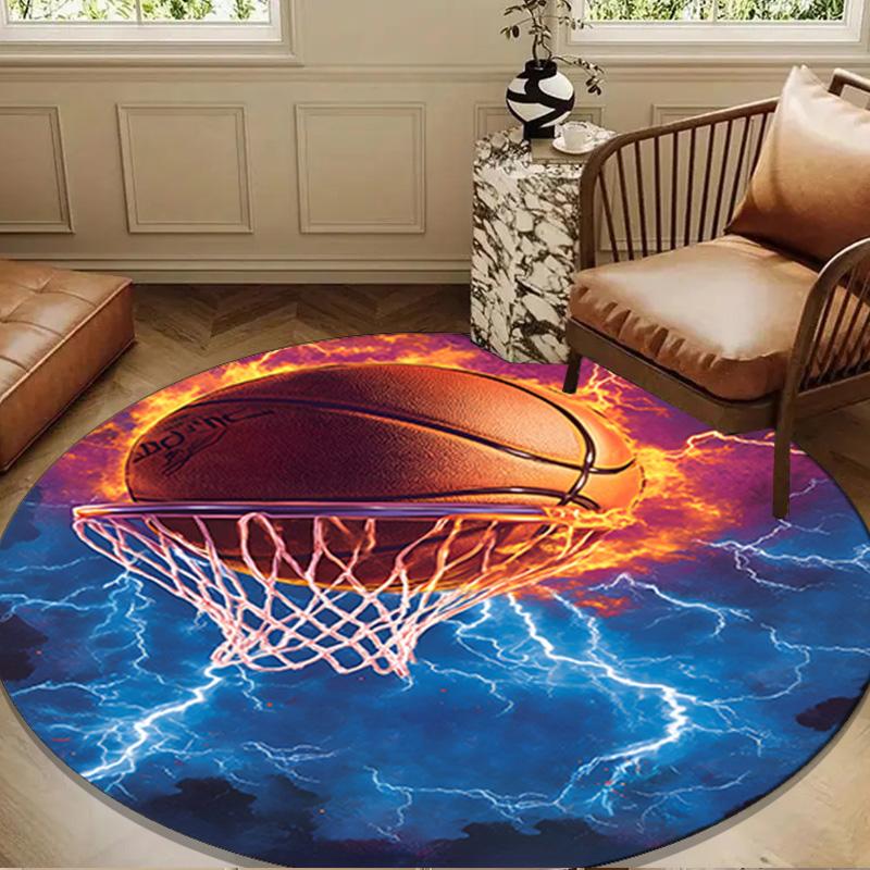 Basketball Crown Fire Sport Round Rug for Livingroom,Bedroom, Palyroom, Chair Rug, Area rug, Circle Carpet, Large Size Fan Christmas gift