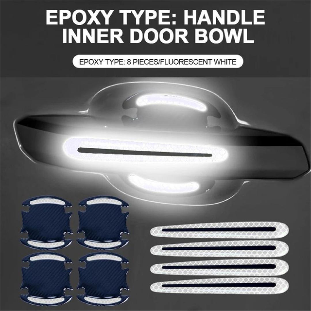 

8 шт., универсальные 3D наклейки на дверные ручки автомобиля из углеродного волокна, устойчивые к царапинам наклейки, автомобильные защитные светоотражающие полосы, автомобильные наклейки белый