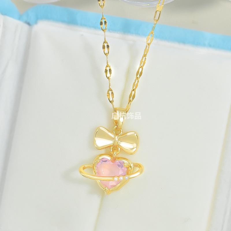 

Ожерелье с бантом Женское Премиум-качества Свежее и милое Розовый цирконий Любовь Планета Аксессуары