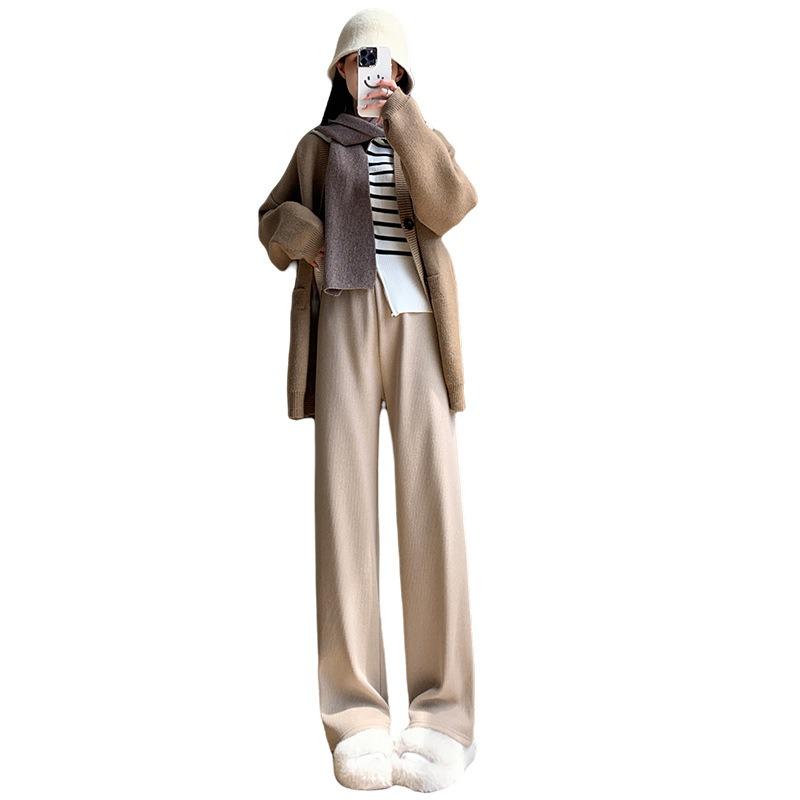 White glutinous rice pants women's new autumn and winter velvet drape narrow version straight tube small cashmere wide-leg pants