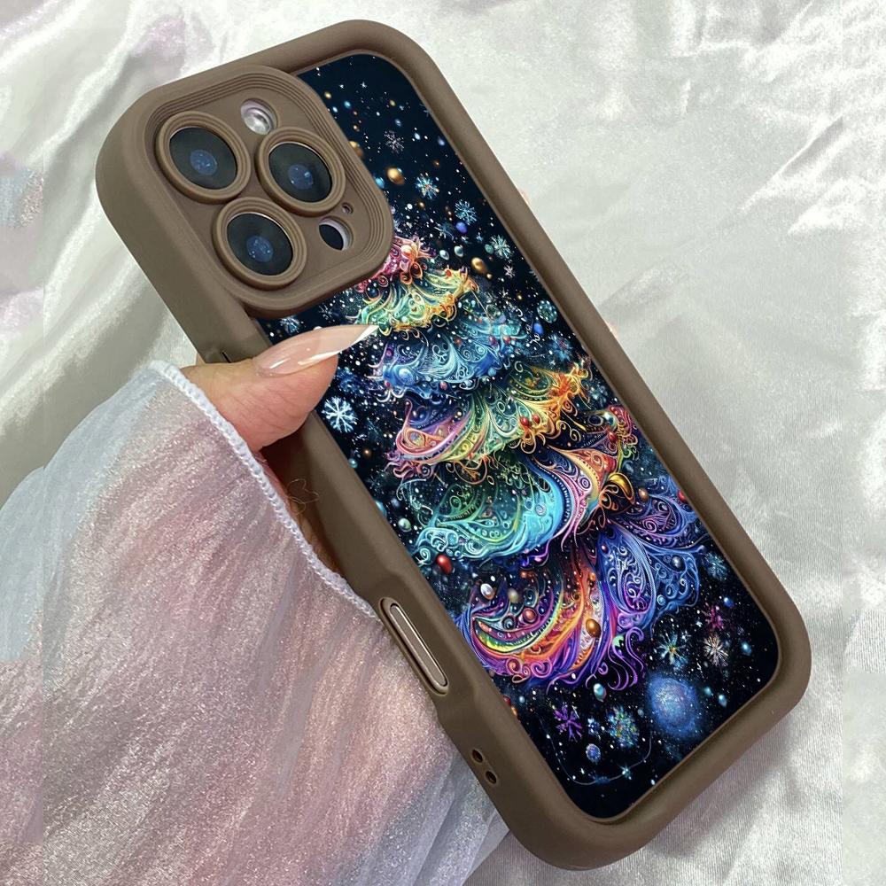 JT176 Colorful Christmas Tree with Twinkling for iPhone 17 16 15 Pro Max Samsung S26 S25 Ultra A17 A16 A07 A56 Xiaomi 15T Redmi 15c 14C Soft TPU Case