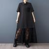 Kurzarm Übergröße Baumwolle Spitze Vintage Schwarz Neu in Kleider für Damen Freizeit Locker Lang Sommer Hemdbluse