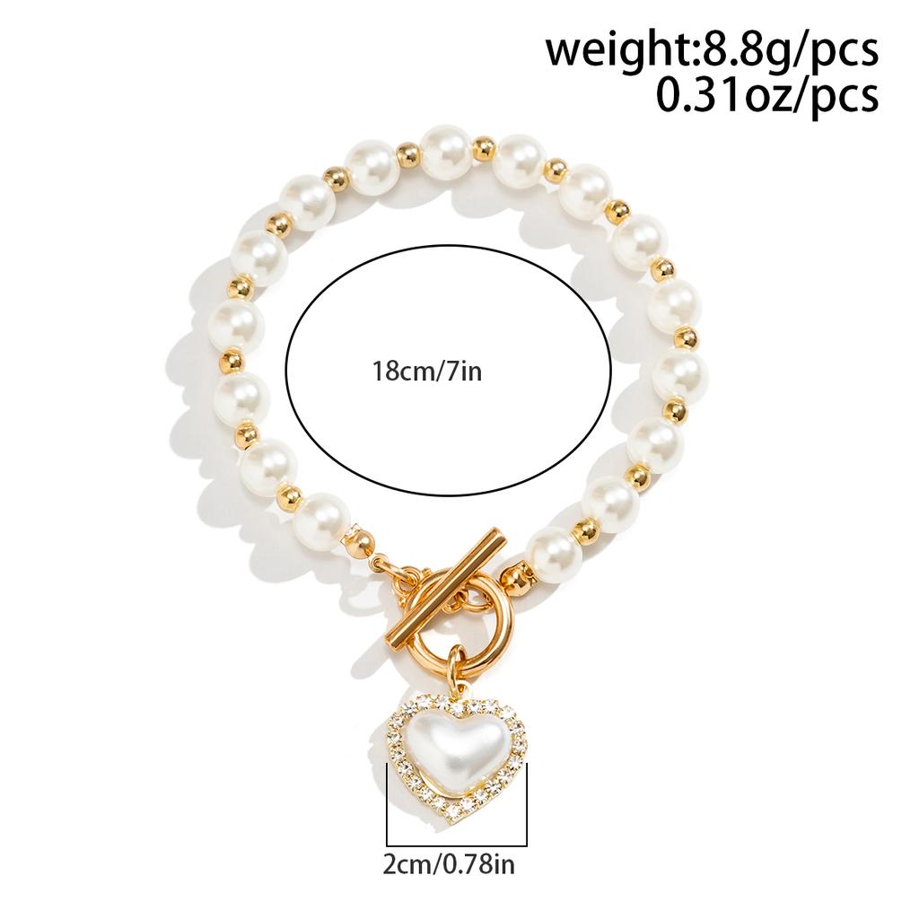 Ingemark Korean Fashion Heart Imitation Pearl Chain Bracelets for Women Wed Kpop OT Buckle Pendant Bangles Couple Hand Jewelry