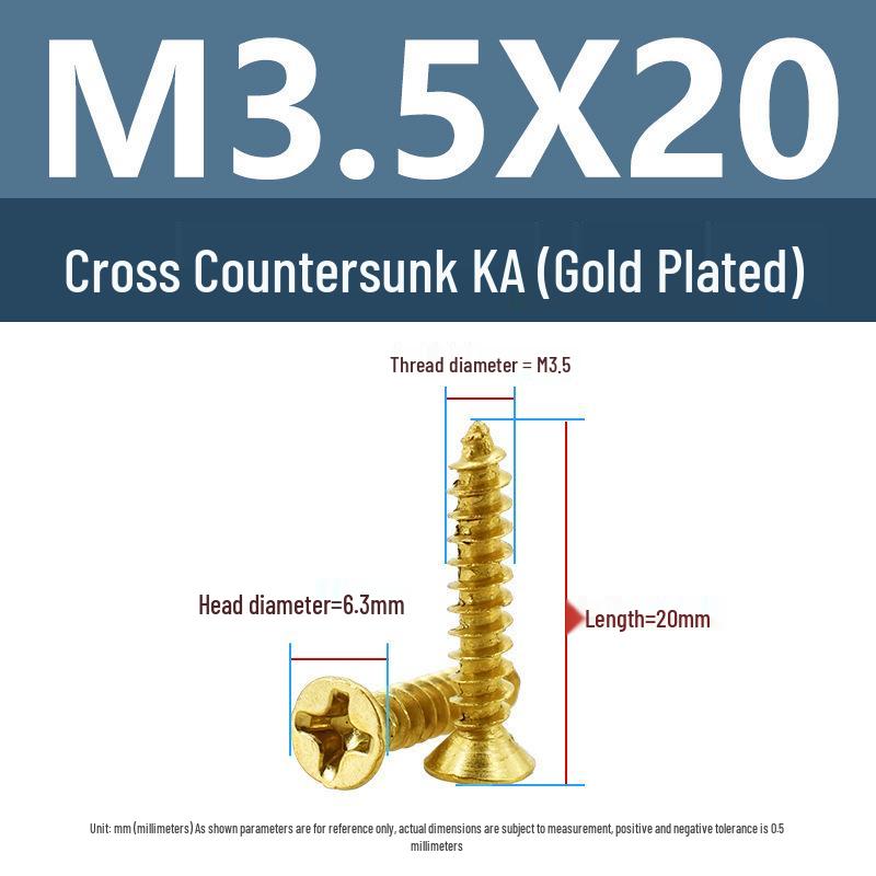 Yigu Gold-Plated Carbon Steel Self-Tapping Screws: Countersunk Head, Flat Head, Pointed Tail, Sizes M2-M4, Ideal for Electronics.