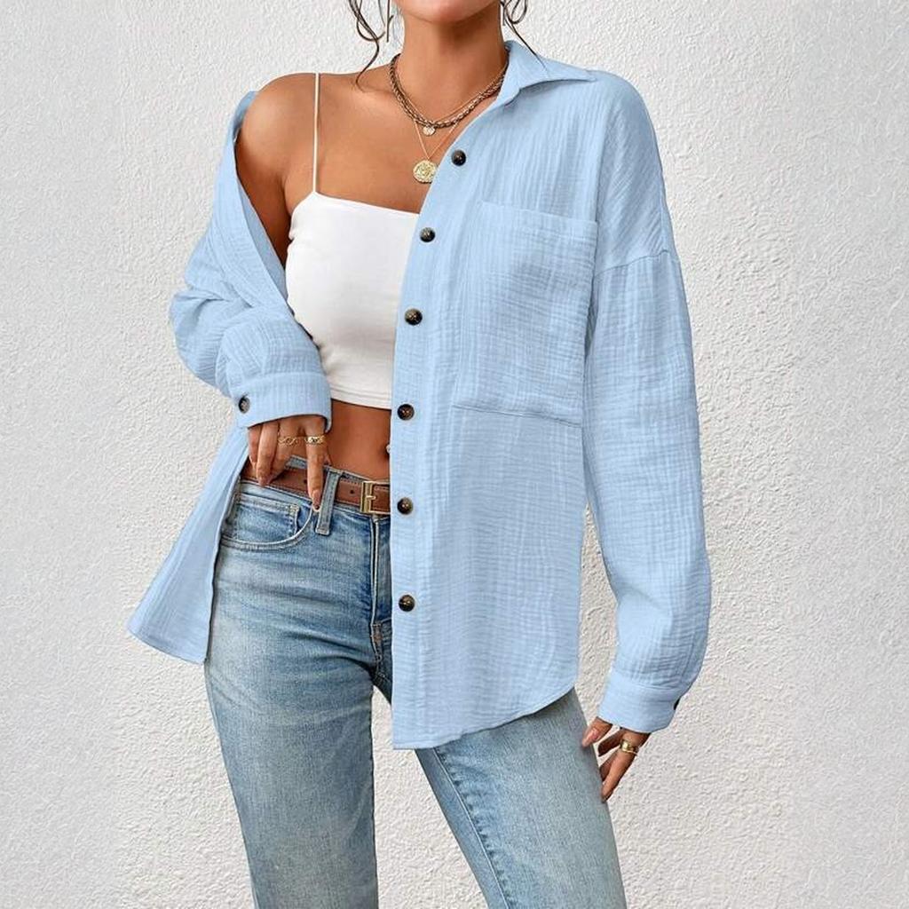 Women's Casual Fashion Shirt With Shoulder Down Long Sleeved Shirt