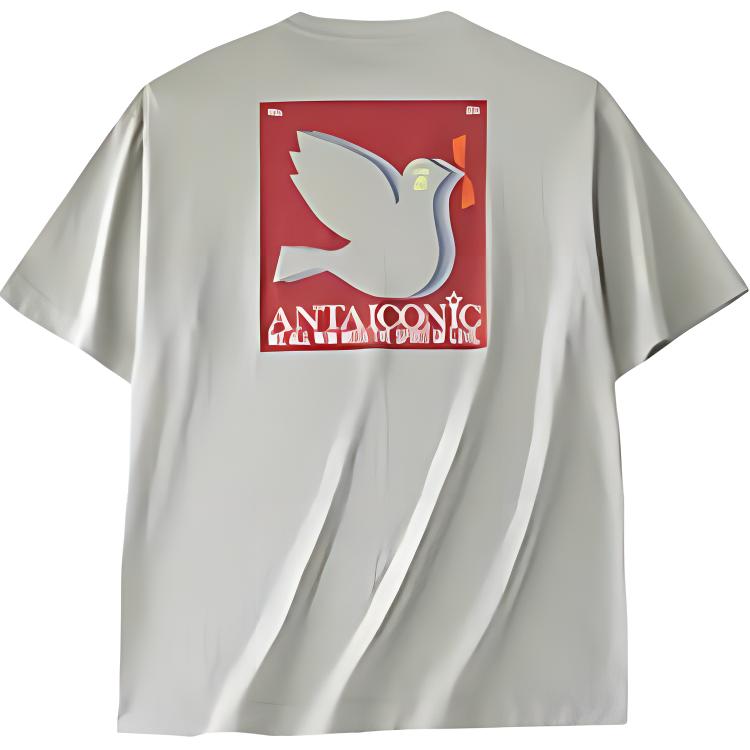 Anta Breathable Comfortable Loose Short Sleeve T-Shirt With Letter Print Men Tops Mushroom-Gray 152428142-4