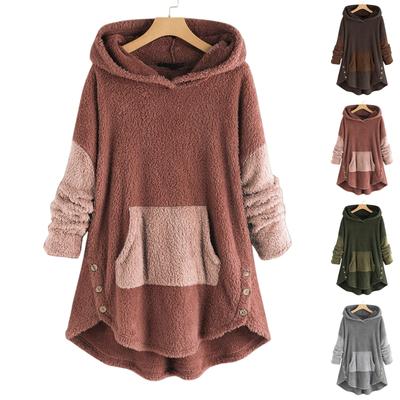 Women's Loose Plush Solid Color Long-sleeved Hooded Sweatshirt
