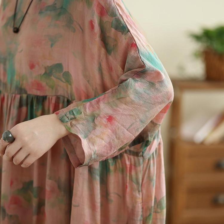 Vintage Floral Print Long Sleeve Maxi Dress for Women Plus Size Oversize Loose Casual Spring Basic Long Dress