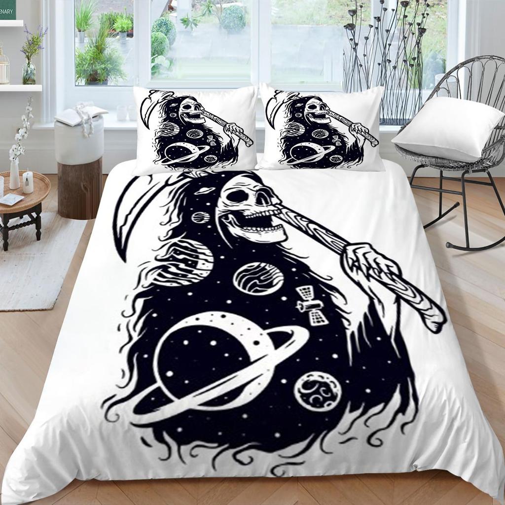 Bettbezug-Set mit Totenkopf-Druck, für King-Size-Bett, Doppelbett, Heimtextilien, modische Bettwäsche, Anzug, Bettbezüge, einzigartiges Design