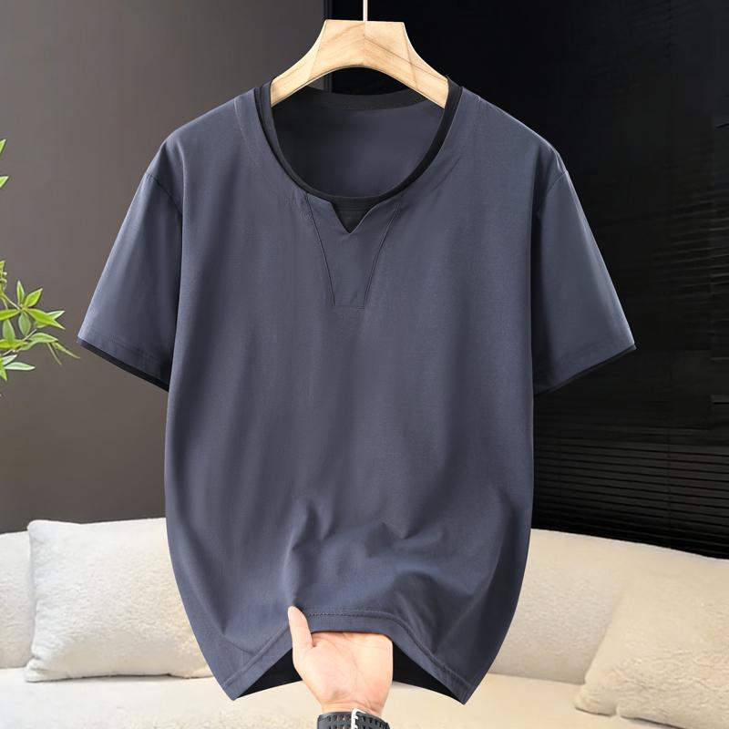 Pánské tričko s falešným dvoudílným designem, prodyšné strečové tričko s krátkým rukávem, nadměrná velikost (5XL-13XL)