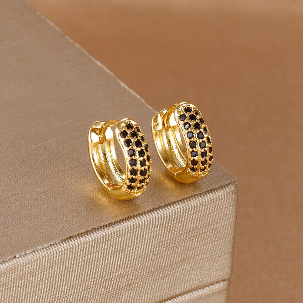 2 Stück Edelstahl Huggie Minimal Creolen für Damen Kleiner Mehrfarbiger Kristall Großer Runder Kreis Ohrring Piercing Schmuck