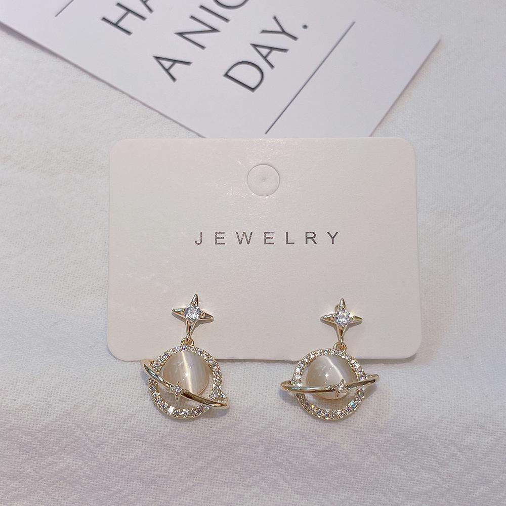 2024 Cat's Eye Stone Planet Stud Earrings, Trendy S925 Silver Needle for Women