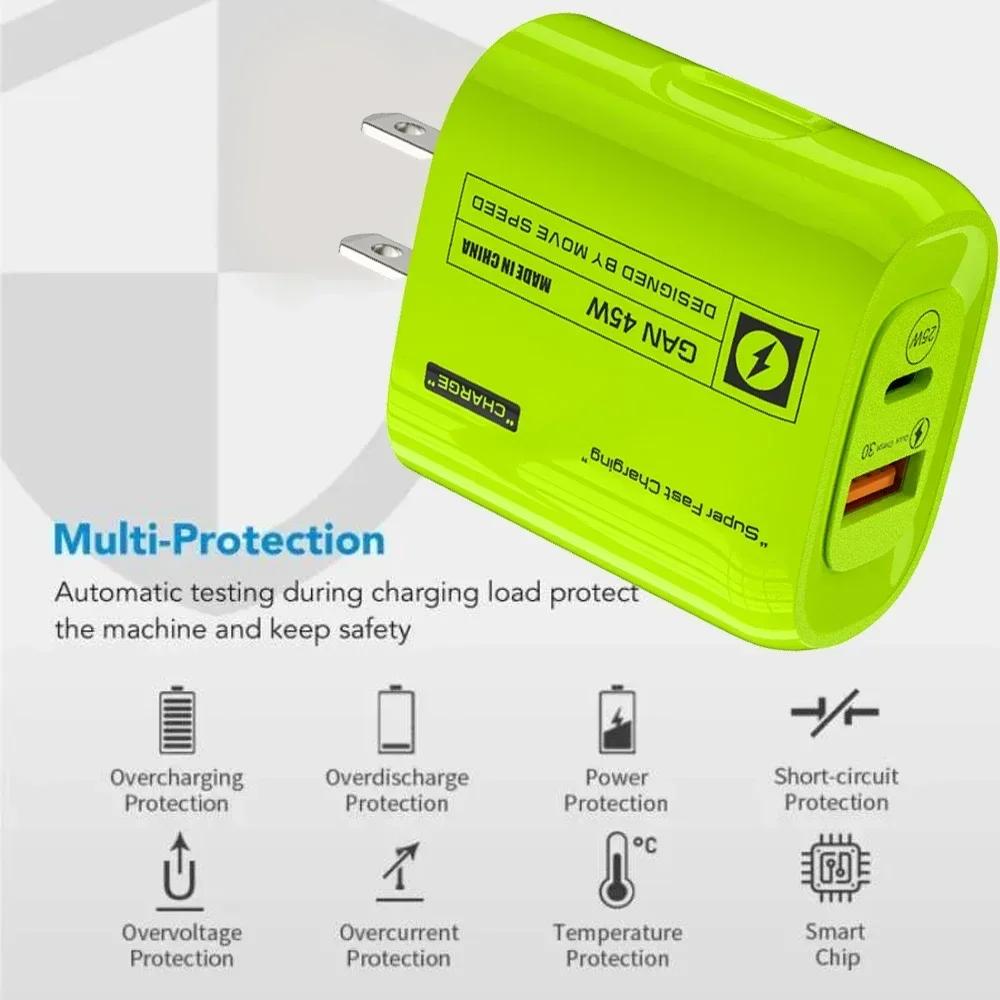 45W Fast Charger USB Type C PD Phone Charger Fast Charging Quick Charge Adapters for IPhone 15 Pro Max Samsung Xiaomi