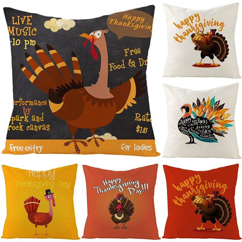 Buy 45*45cm Halloween Style Turkey Printed Linen/Cotton Throw Pillow