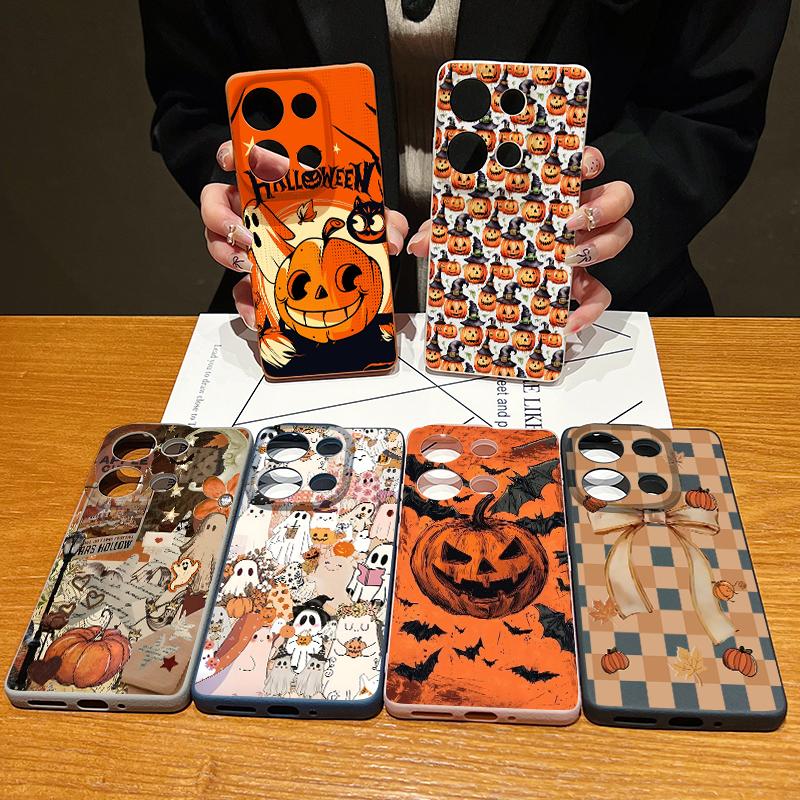 Pumpkin Lantern Ghost Halloween Case For Xiaomi Redmi Note 15 Pro 4G 14 13 Pro+ 5G Xiaomi 13T Pro Leather Texture Silicone Cover