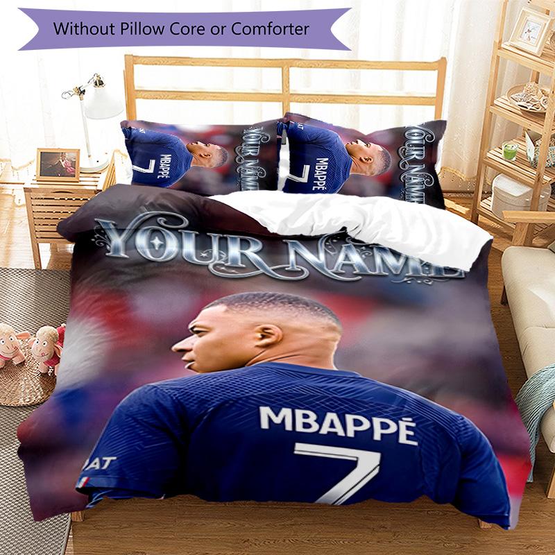 3pcs M-Mbappe Cover Set - Personalized Name, HD Printed Bedding with 1 Cover and 2 Pillowcases - Perfect for Home Decor, Easy Care