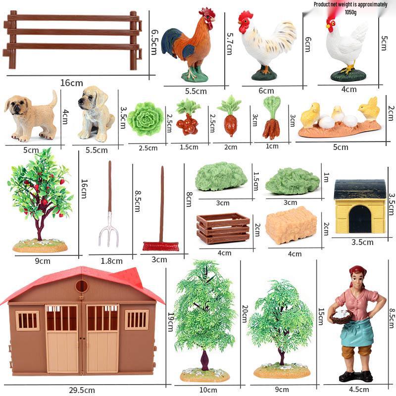 Animal Model Ranch Set: Chicken, Dog, Cow, Sheep, Horse Miniature Toy Scene