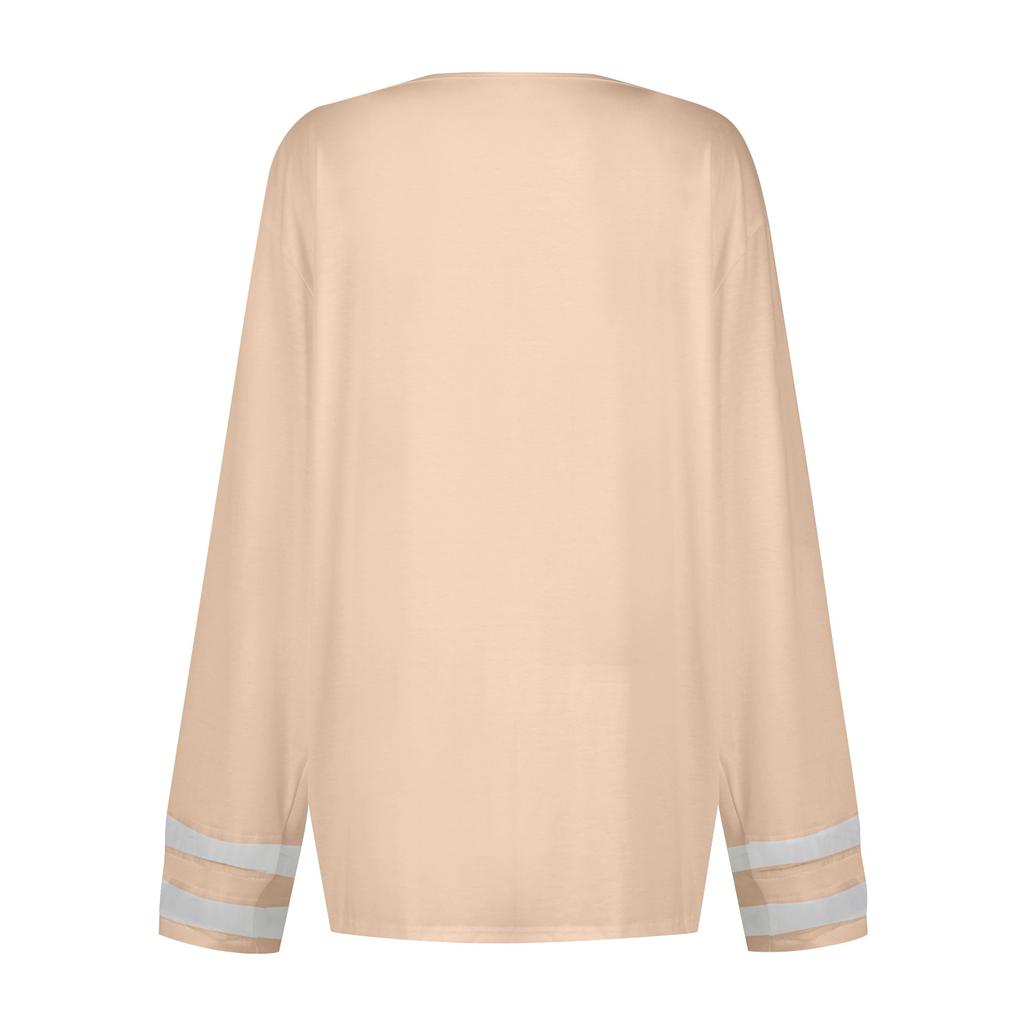 Women's Blouses Fashion Casual Long Sleeved Solid Color Pleated V-Neck Button Top